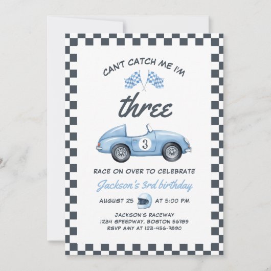 Kann mich nicht erwischen, ich bin drei Rennwagen  Einladung (Vorderseite)