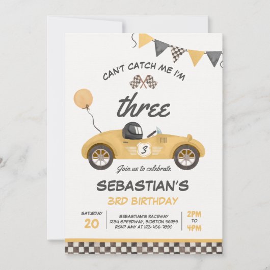 Kann mich nicht erwischen, ich bin drei Rennwagen  Einladung (Vorderseite)