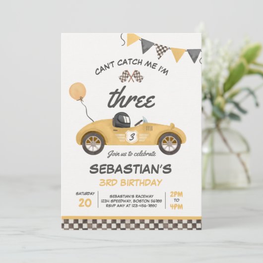 Kann mich nicht erwischen, ich bin drei Rennwagen  Einladung (Stehend Vorderseite)