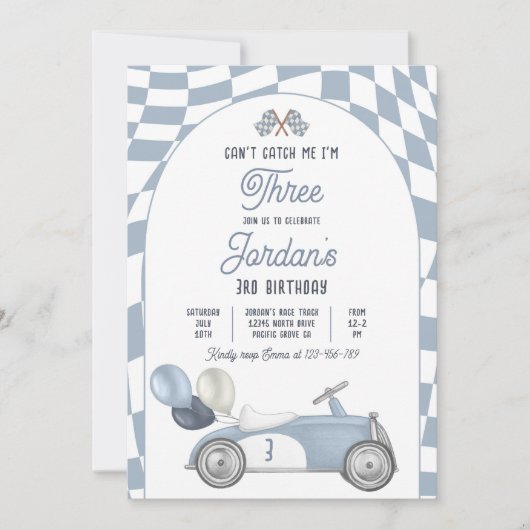 Kann mich nicht erwischen, ich bin drei Rennwagen Einladung (Vorderseite)