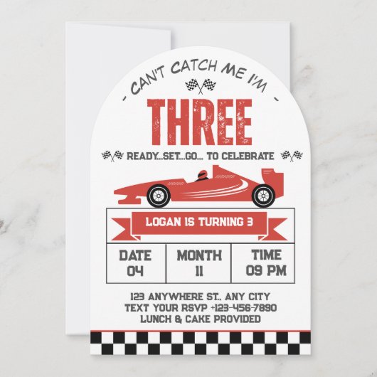 Kann mich nicht erwischen, ich bin drei Rennwagen Einladung (Vorderseite)