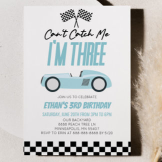 Kann mir kein Blue Race Car 3. Geburtstag Party ho Einladung