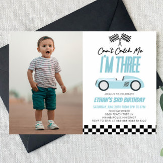 Kann mir kein Blue Race Car 3. Geburtstag Party ho Einladung