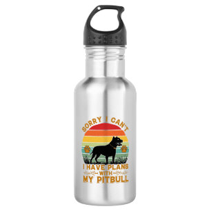 Kann Pläne Hund Pitbull Retro Sonnenuntergang_1 Edelstahlflasche