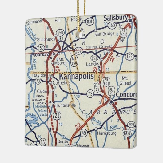 Kannapolis NC Vintag Map Keramikornament (Links)