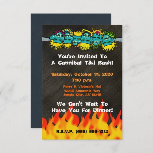 Kannibale Tiki Schlag-Kopfjäger-Art-Party - Einladung (Vorne/Hinten)