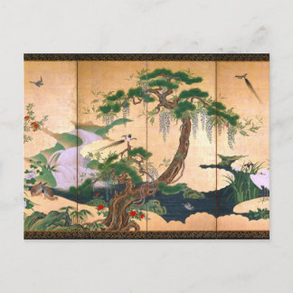 Kano Eino Vögel und Blume von Frühjahr und Sommer Postkarte