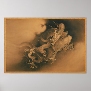Kanō Hōgai - zwei Drachen in Wolken Poster