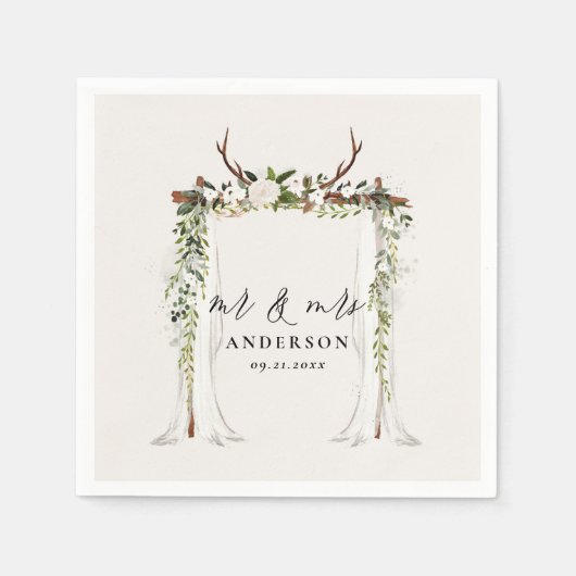 Kanopy rustikale botanische Hochzeit mr und mrs Dr Serviette (Vorderseite)