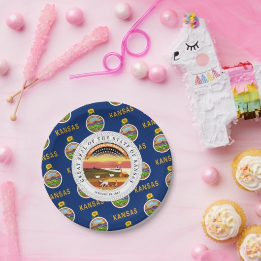 Kansan Flag & Seal, Flag of Kansas Pappteller (Party)