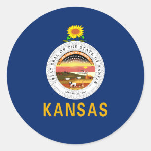 Kansan Flag & Siegel, Flagge Kansas Runder Aufkleber