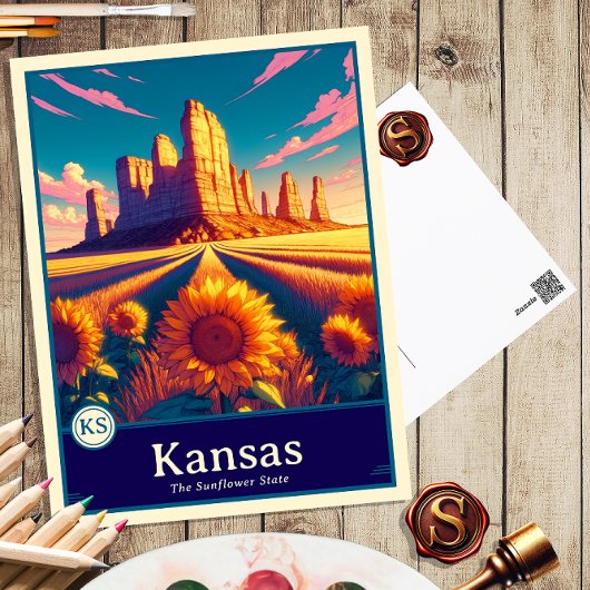 Kansas | Anime Style Cel Schattenkarte Postkarte
