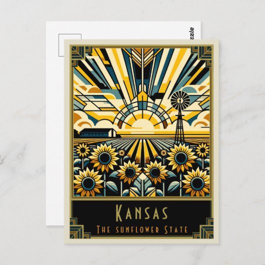 Kansas | Art Deco Postkarte (Vorne/Hinten)