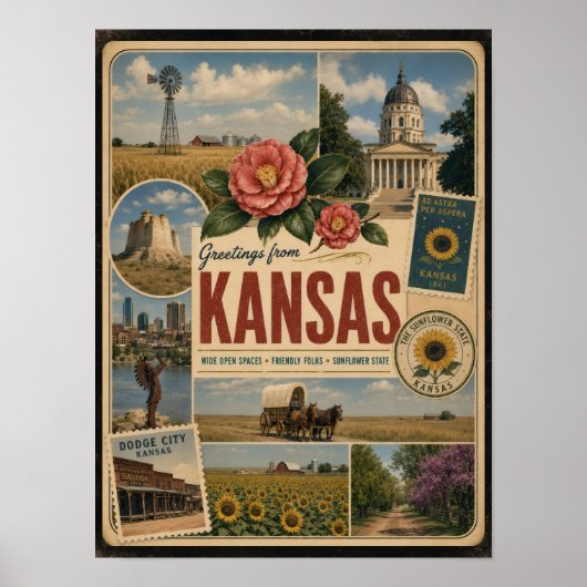Kansas Authentischer Vintage-Stil Poster (Vorne)