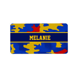 Kansas Blue Red Yellow Vibrant Camo Pattern Adressaufkleber