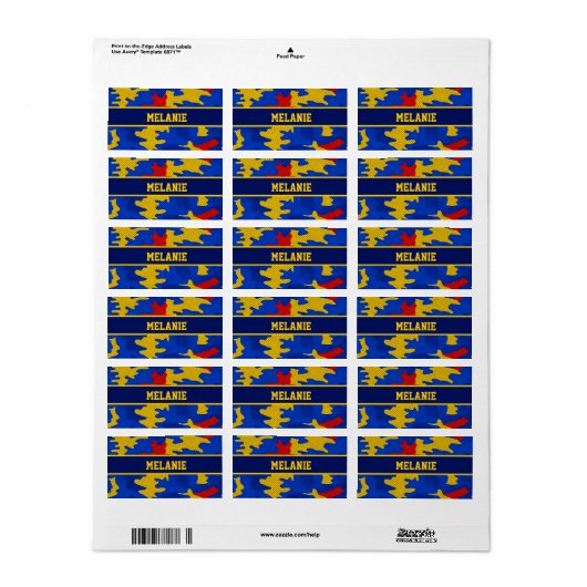 Kansas Blue Red Yellow Vibrant Camo Pattern Adressaufkleber (Vorne)