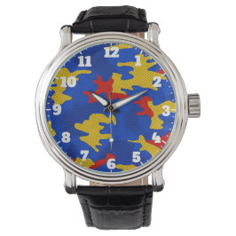 Kansas Blue Red Yellow Vibrant Camo Pattern Armbanduhr
