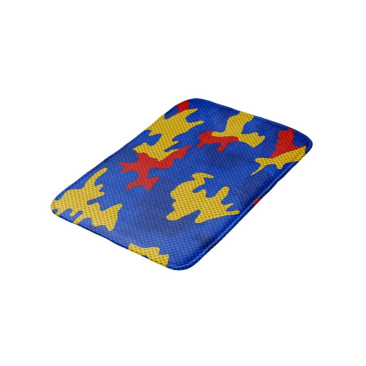 Kansas Blue Red Yellow Vibrant Camo Pattern Badematte (Schrägansicht)
