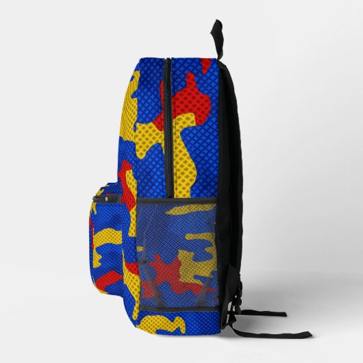 Kansas Blue Red Yellow Vibrant Camo Pattern Bedruckter Rucksack (Rechts)