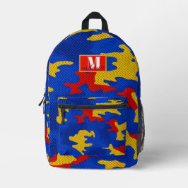 Kansas Blue Red Yellow Vibrant Camo Pattern Bedruckter Rucksack