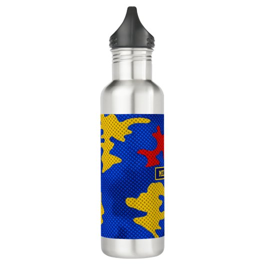 Kansas Blue Red Yellow Vibrant Camo Pattern Edelstahlflasche (Links)