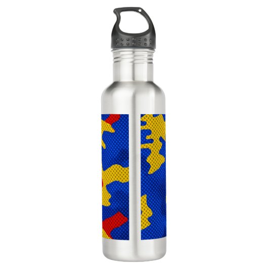 Kansas Blue Red Yellow Vibrant Camo Pattern Edelstahlflasche (Rückseite)