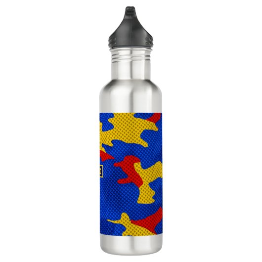 Kansas Blue Red Yellow Vibrant Camo Pattern Edelstahlflasche (Rechts)