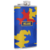 Kansas Blue Red Yellow Vibrant Camo Pattern Flachmann (Rechts)