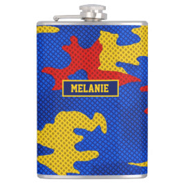 Kansas Blue Red Yellow Vibrant Camo Pattern Flachmann