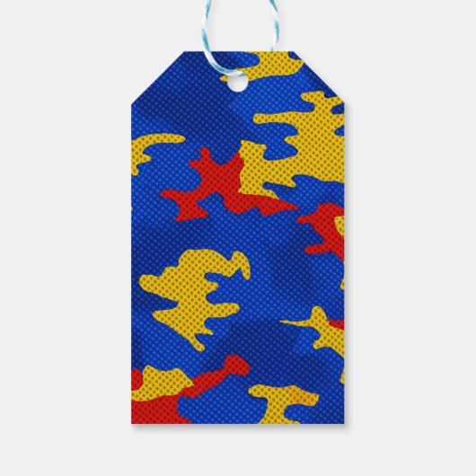 Kansas Blue Red Yellow Vibrant Camo Pattern Geschenkanhänger (Rückseite)