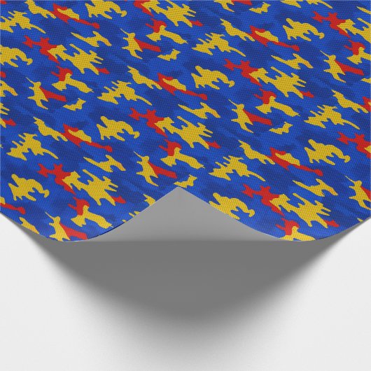 Kansas Blue Red Yellow Vibrant Camo Pattern Geschenkpapier (Ecke)