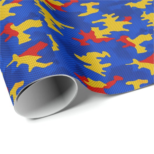Kansas Blue Red Yellow Vibrant Camo Pattern Geschenkpapier (Rolleneckpunkt)