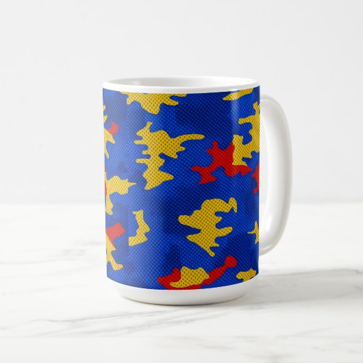 Kansas Blue Red Yellow Vibrant Camo Pattern Kaffeetasse (VorderseiteRechts)