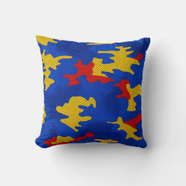 Kansas Blue Red Yellow Vibrant Camo Pattern Kissen