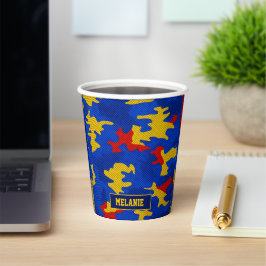 Kansas Blue Red Yellow Vibrant Camo Pattern Pappbecher