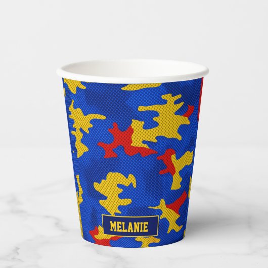 Kansas Blue Red Yellow Vibrant Camo Pattern Pappbecher (Vorderseite)