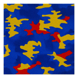 Kansas Blue Red Yellow Vibrant Camo Pattern Poster