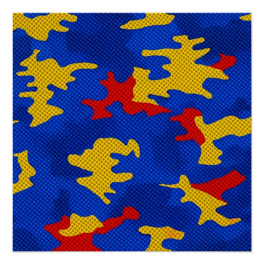 Kansas Blue Red Yellow Vibrant Camo Pattern Poster (Vorderseite)