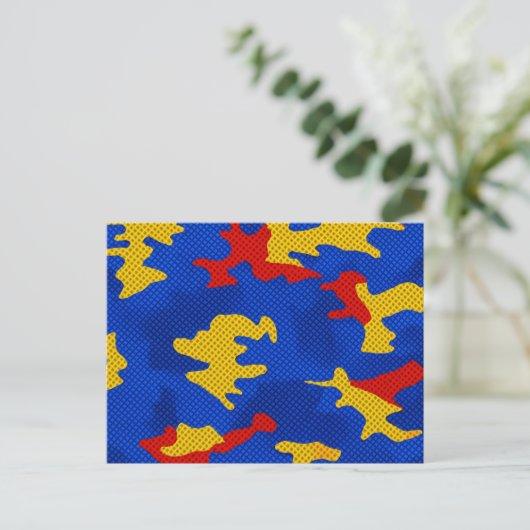 Kansas Blue Red Yellow Vibrant Camo Pattern Postkarte (Stehend Vorderseite)