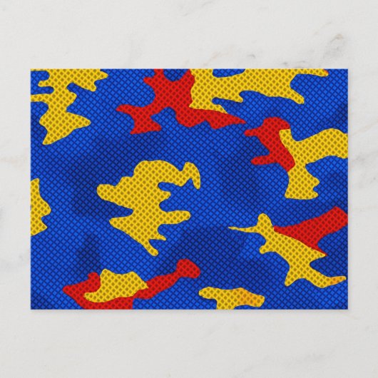 Kansas Blue Red Yellow Vibrant Camo Pattern Postkarte (Vorderseite)