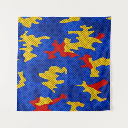 Kansas Blue Red Yellow Vibrant Camo Pattern Wandteppich (Vorderseite)