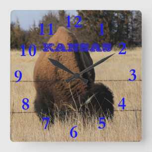 Kansas Buffalo Square Wall Clock Quadratische Wanduhr
