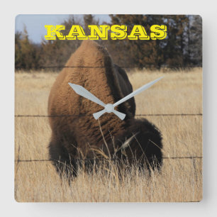 Kansas Buffalo Square Wall Clock Quadratische Wanduhr