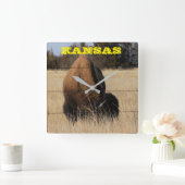 Kansas Buffalo Square Wall Clock Quadratische Wanduhr (Zuhause)