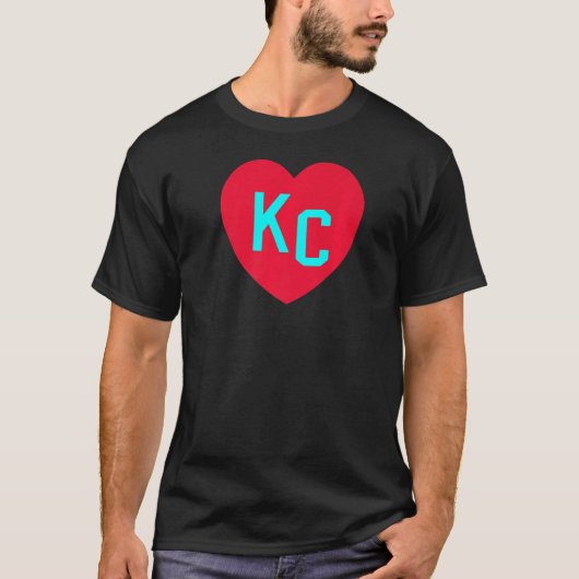 Kansas City Aquamarin BlueRed Heart KC Liebe Lette T-Shirt (Vorderseite)