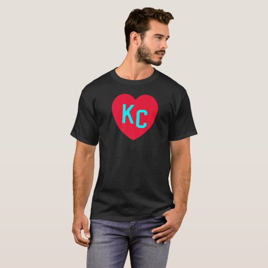 Kansas City Aquamarin BlueRed Heart KC Liebe Lette T-Shirt (Vorne ganz)