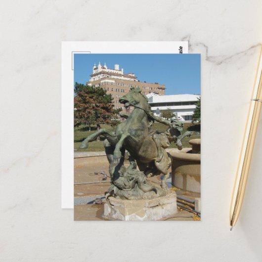 Kansas City Fountain Horse in Autumm Postkarte (Vorderseite/Rückseite Beispiel)