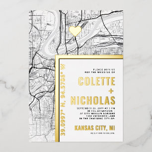 Kansas City Love Locator   Stadt-Themen-Hochzeit Folieneinladung