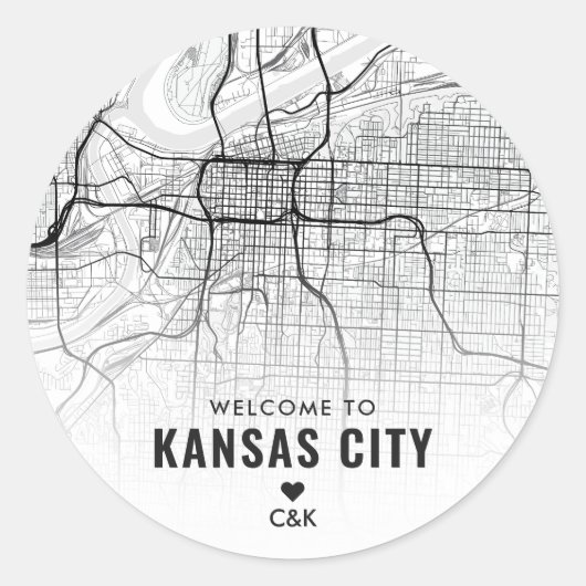 Kansas City Map | Begrüßung Runder Aufkleber (Vorderseite)