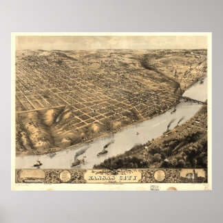 Kansas City Missouri 1869 Antike Panoramakarte Poster